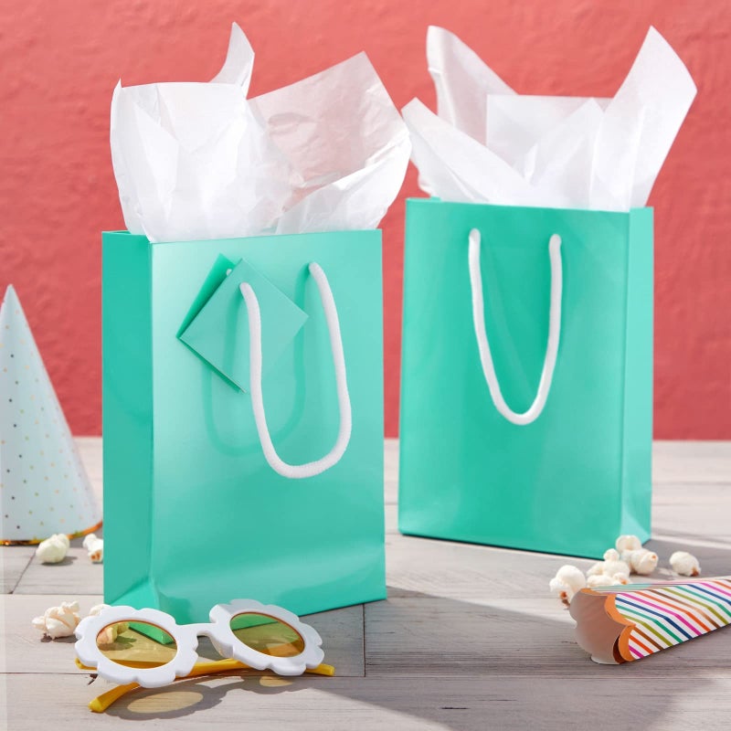 BLUE PANDA Gift Bags - 20 Pack Small Teal, 7.9 x 5.5 x 2.5 In - Teal Party Favor Bags for Baby Shower, Wedding & Birthday with Tags & Tissue Paper - Image 3